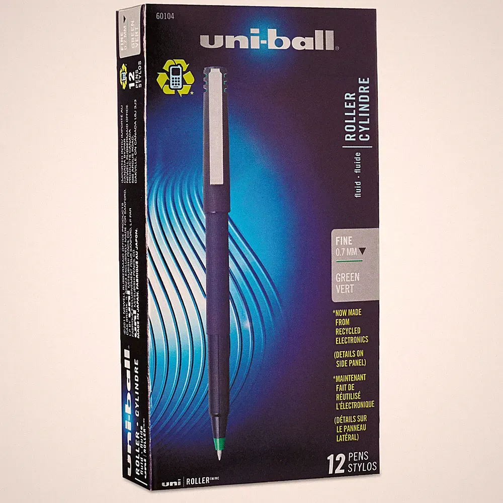 1 Dozen Uni-ball 60104 Roller Ball Stick Dye-Based Pen Green Ink, Fine 0.7 mm