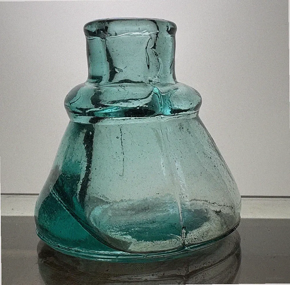 Antique Cone Ink bottle, mold blown, teal color and crude pour!