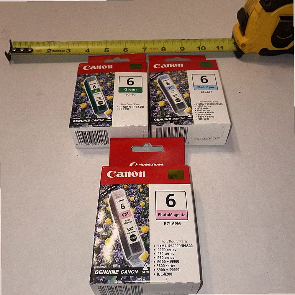 Genuine Canon 6 Green Cyan & Magenta Photo Ink Cartridge Ink New Sealed 3 Pack