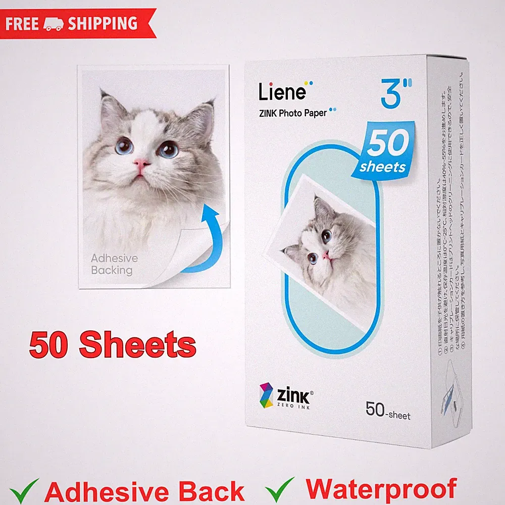 Liene Zink Photo Paper 2X3″ 50 Sheet,Premium Photo Printer Paper W/Adhesive Back