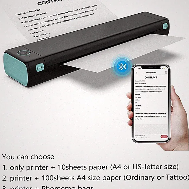 Portable Wireless Bluetooth Phone Small A4 Mobile Thermal Printer Inkless